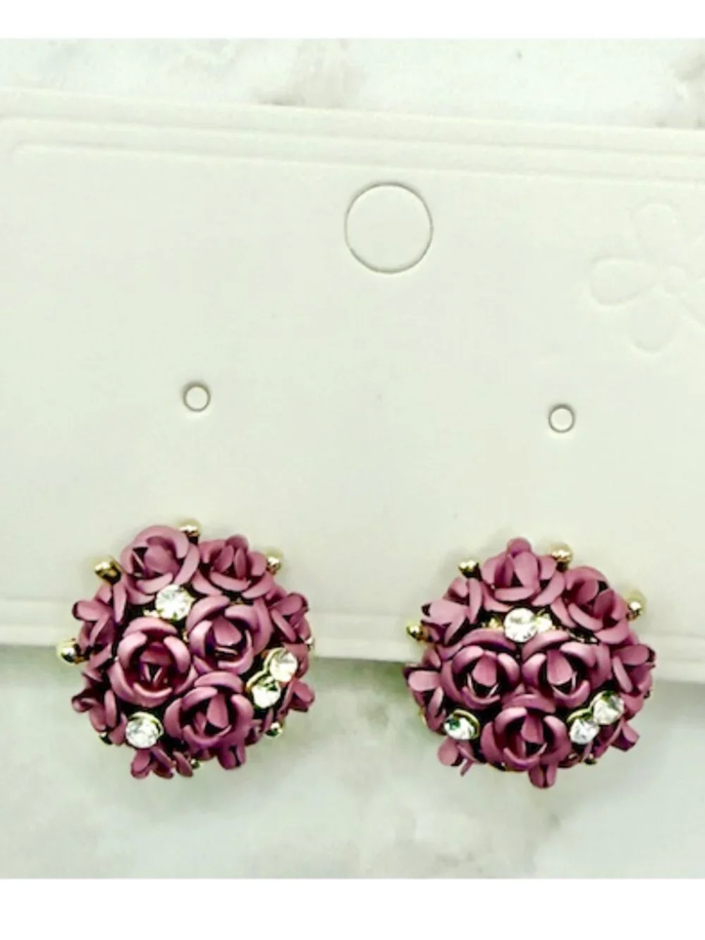 925 Sterling Silver Purple Rose Rhinestone Cluster Earrings Coquette NEW